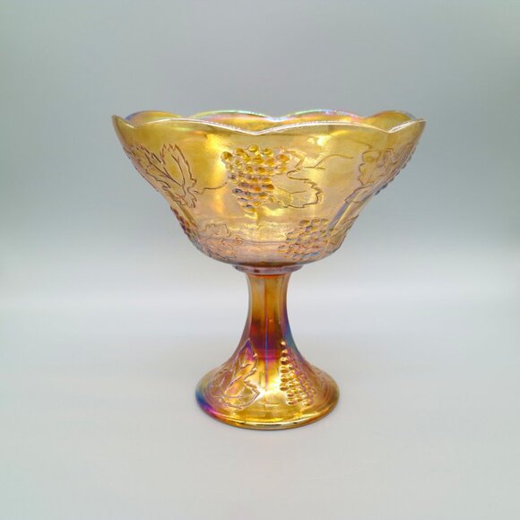Vintage Indiana Glass Marigold Carnival Glass Fruit Bowl Compote | Harvest Grape - Picture 4 of 6